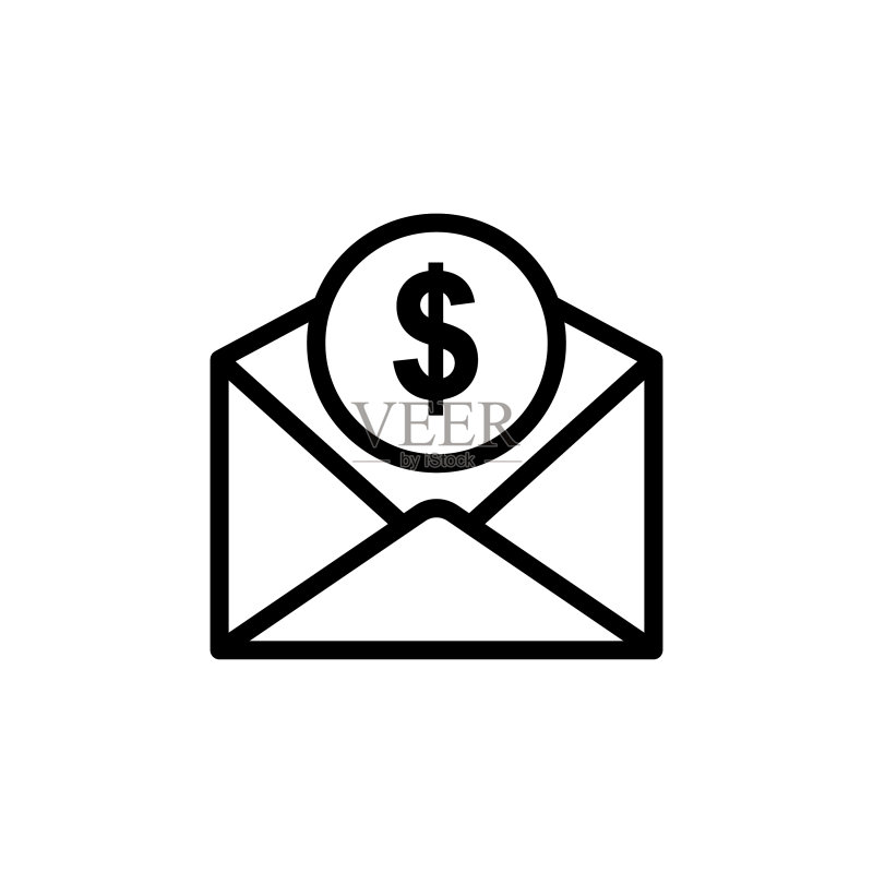 带有美元慈善标志的打开的信封线条图标图标素材