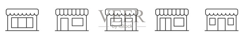 商店图标线条设计:在线商店或电商商店,矢量插画图标素材