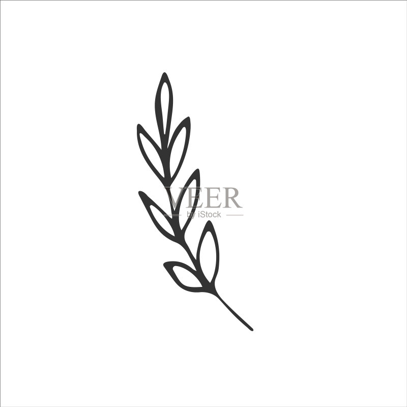 可爱简约手绘树叶枝条图标素材