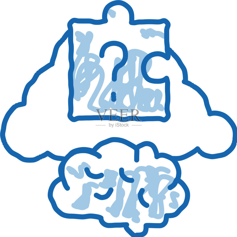 手绘大脑拼图涂鸦图标图标素材
