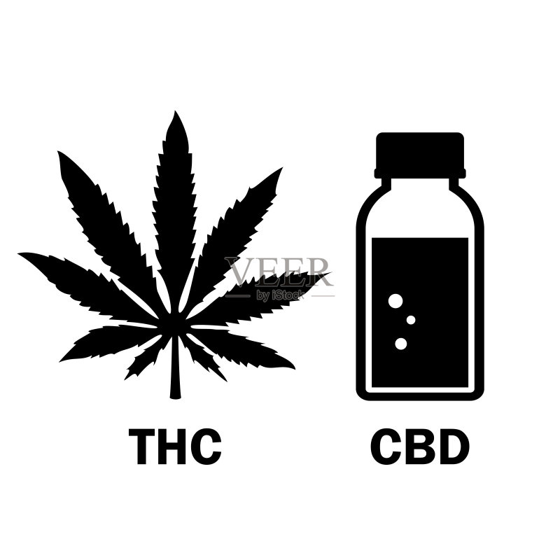 CBD油瓶和大麻叶矢量图标图标素材