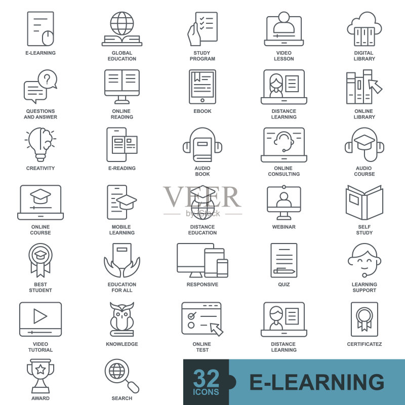 在线学习教育极简元素图标素材
