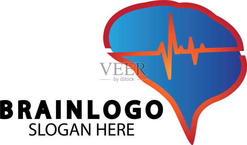 大脑Logo设计概念:健康大脑脉冲图标素材