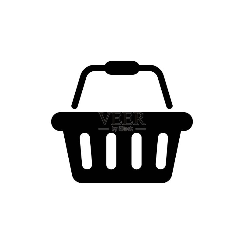 黑色设计的购物篮图标。可用于任何平台和目的。篮子商店现代扁平插图。隔离在白色背景上。用于手机、网络、应用程序、用户界面。矢量EPS 10图标素材