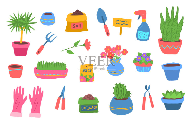 卡通彩色家居花园标志图标集图标素材
