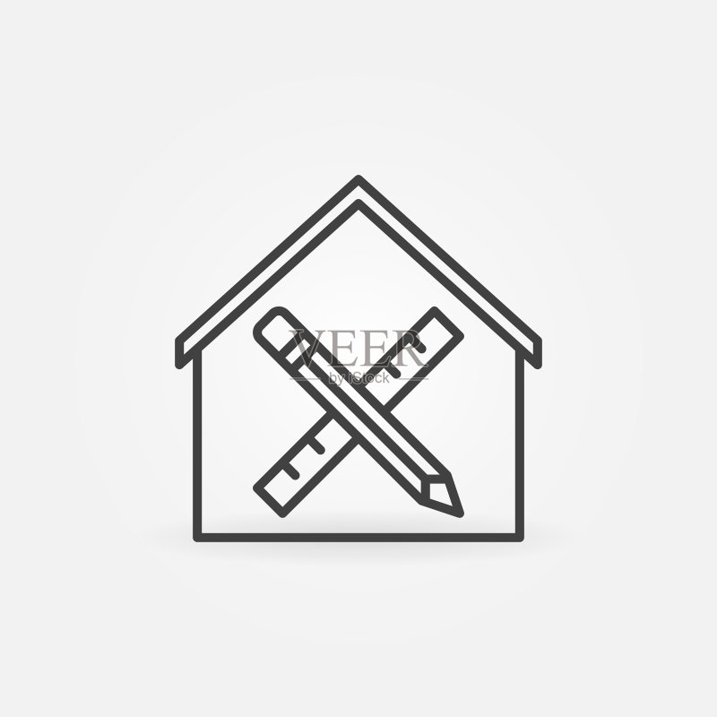 房屋线性图标内的铅笔和尺子图标素材