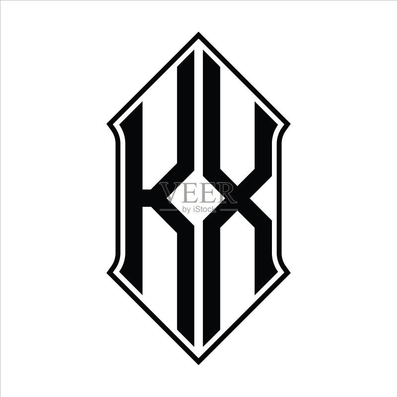带盾形和轮廓的KX标志单标图标素材