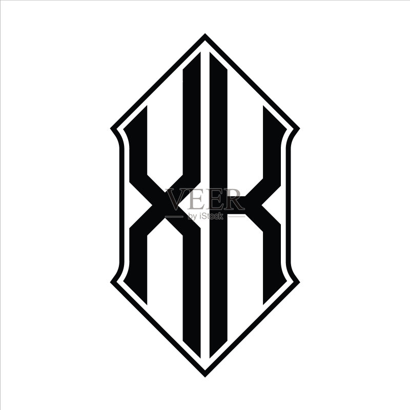 盾形轮廓XK字母组合logo设计图标素材