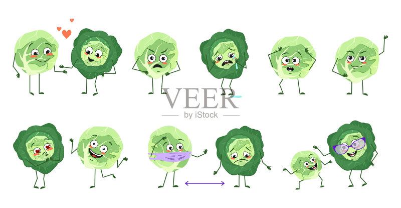 表情可爱的卡通卷心菜角色图标素材