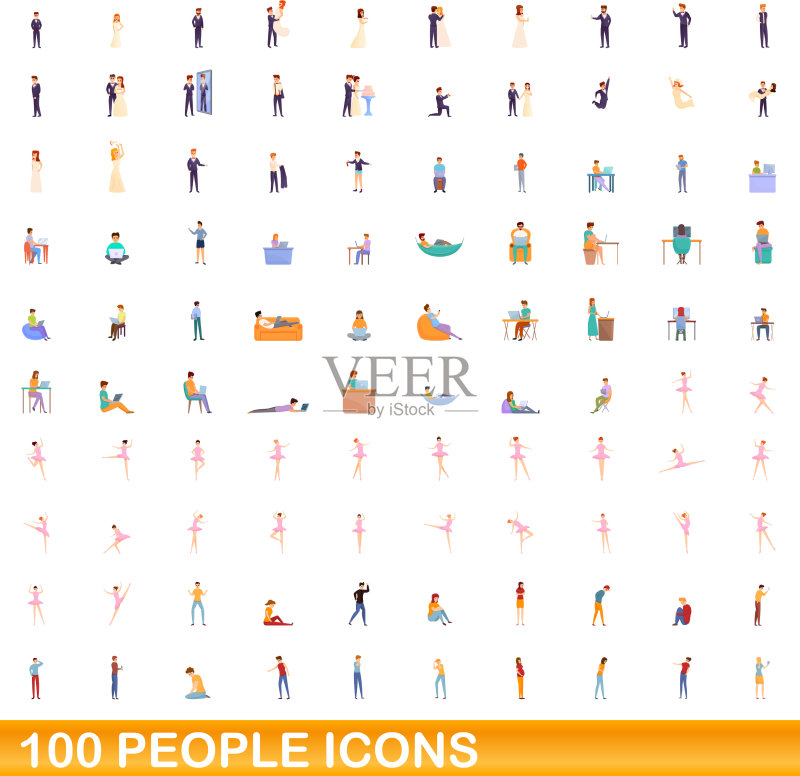 100人的图标设定卡通风格图标素材