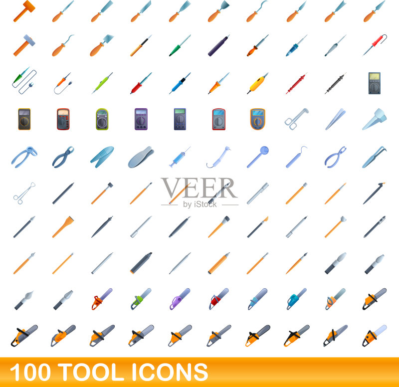 100个工具图标卡通风格图标素材