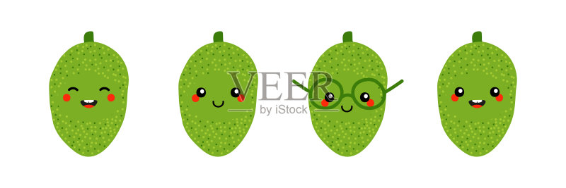 绿色菠萝蜜卡通人物合集图标素材