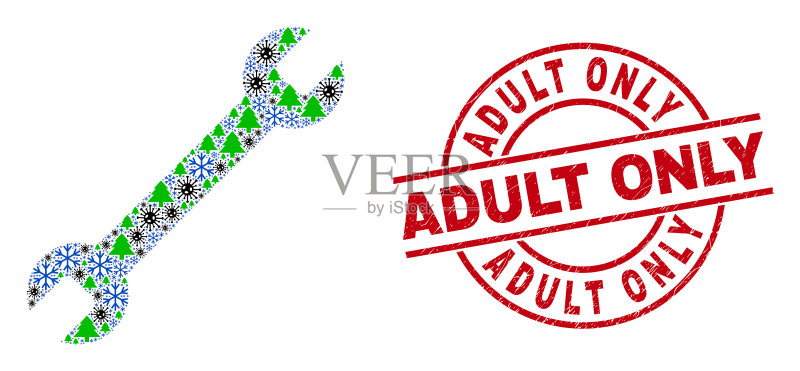 仅限成人遇险标签和设置齿轮拼贴图标素材