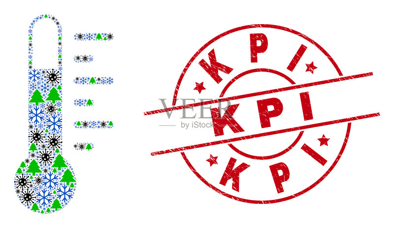 KPI故障标签与温度计拼贴病毒图标素材
