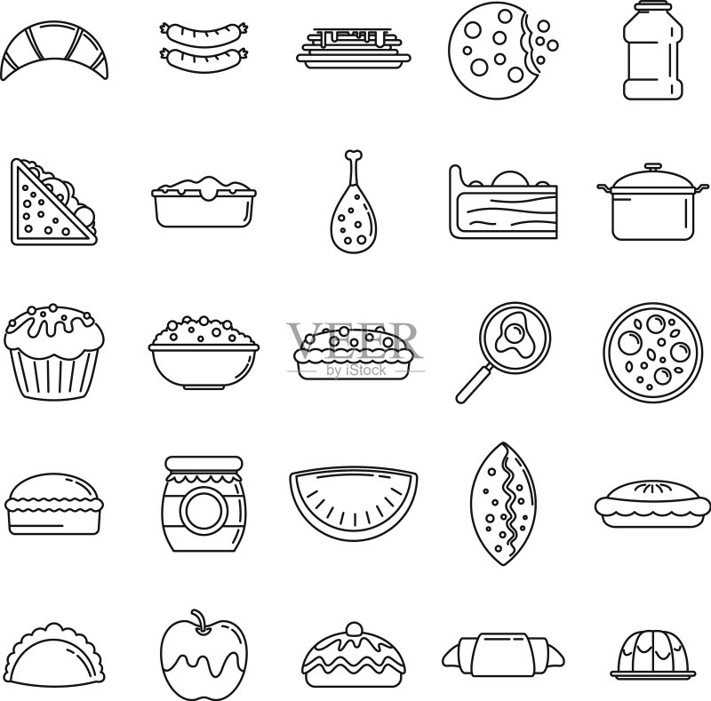 美味自制食品图标轮廓集图标素材