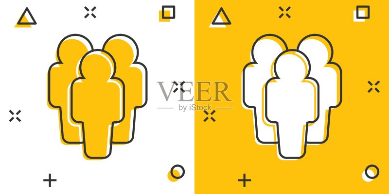 漫画风格的卡通人物图标。用户图解。团队合作人物标志飞溅商业理念。图标素材