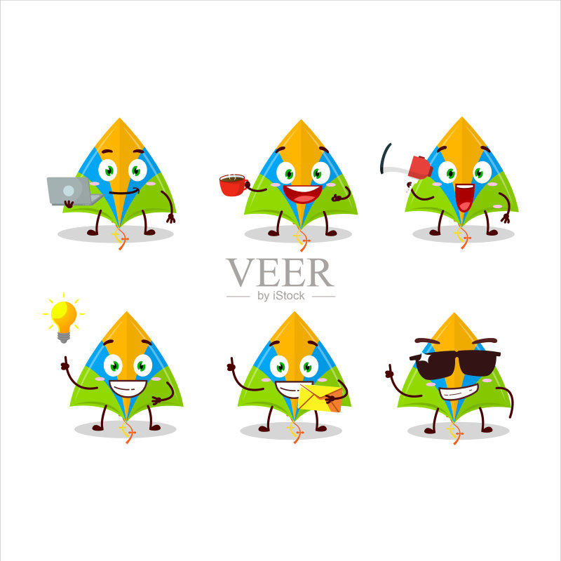 放风筝的人物与各种商务元素图标素材
