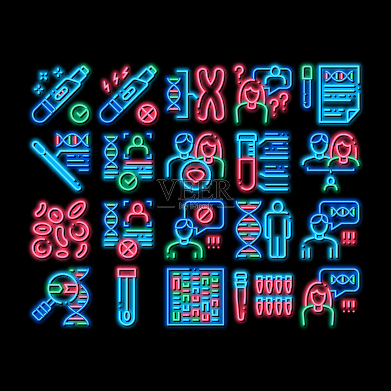 亲子鉴定DNA霓虹灯发光图标图标素材