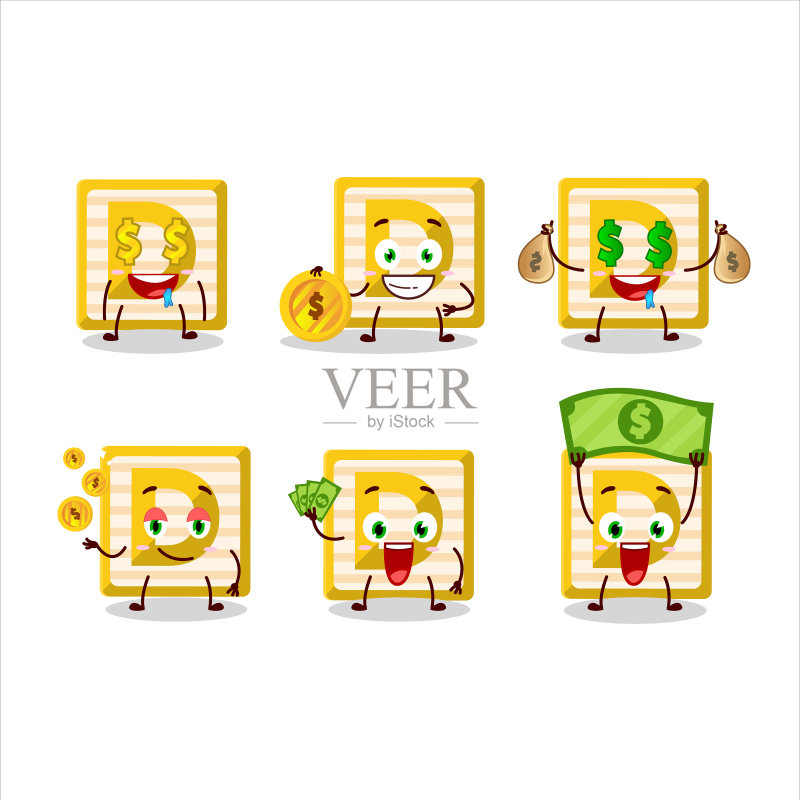 卡通玩具积木D与可爱表情图标素材