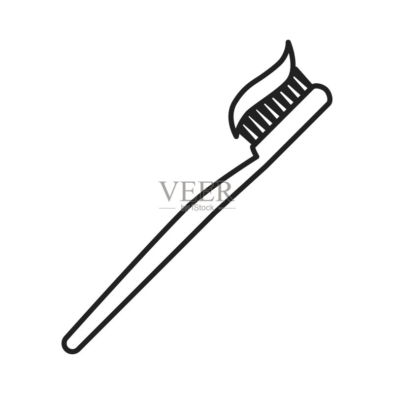 牙刷图标:带有牙膏的口腔清洁工具轮廓图标素材