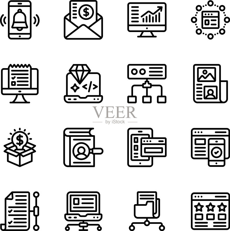 SEO和网页线性图标合集图标素材