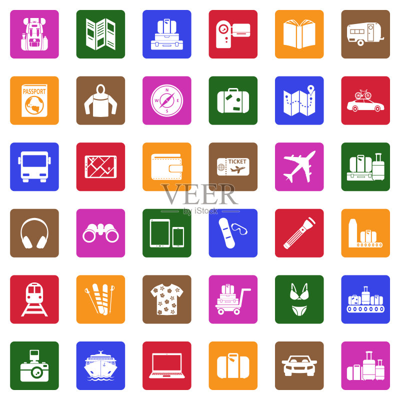 旅行工具图标白色扁平方形设计矢量插图图标素材