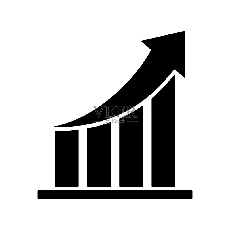 增长图表图标,白色背景上孤立的向上箭头图,扁平设计矢量图图标素材