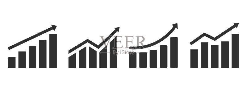 增长图表图标集。利润增长矢量,图表增加利润。带箭头的图表,矢量插图图标素材