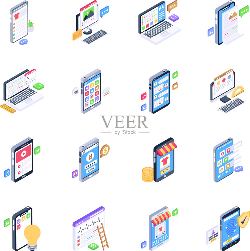 Web和分析2.5D图标包图标素材