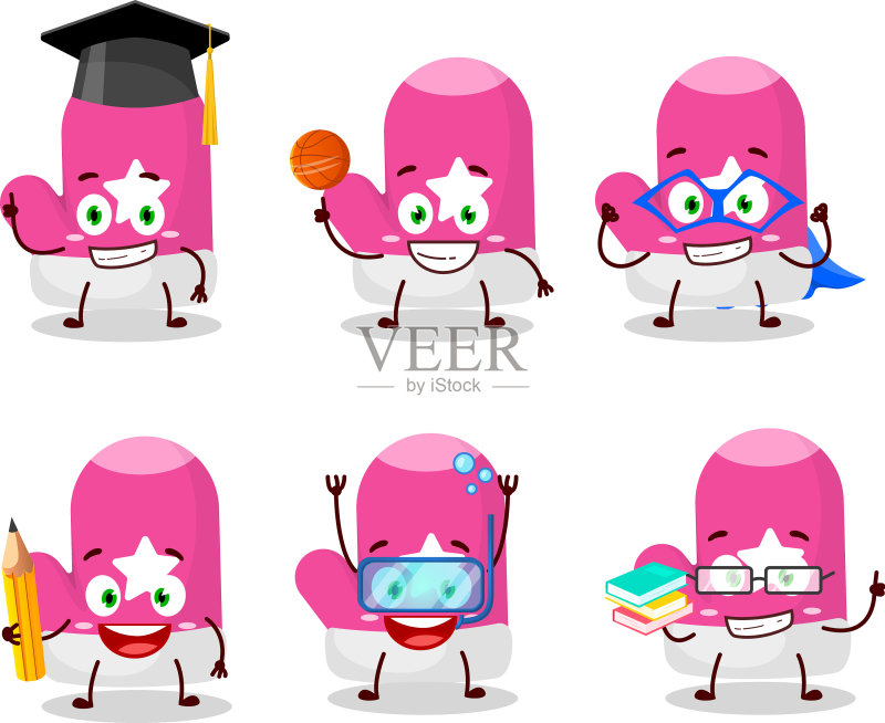 戴粉色手套的卡通学生图标素材