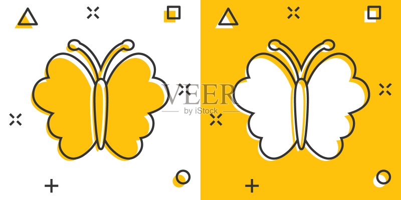 卡通风格蝴蝶图标:昆虫标志插画图标素材
