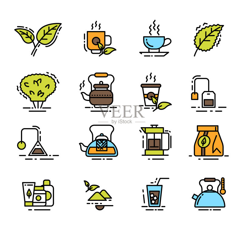 彩色细线茶标图标集图标素材