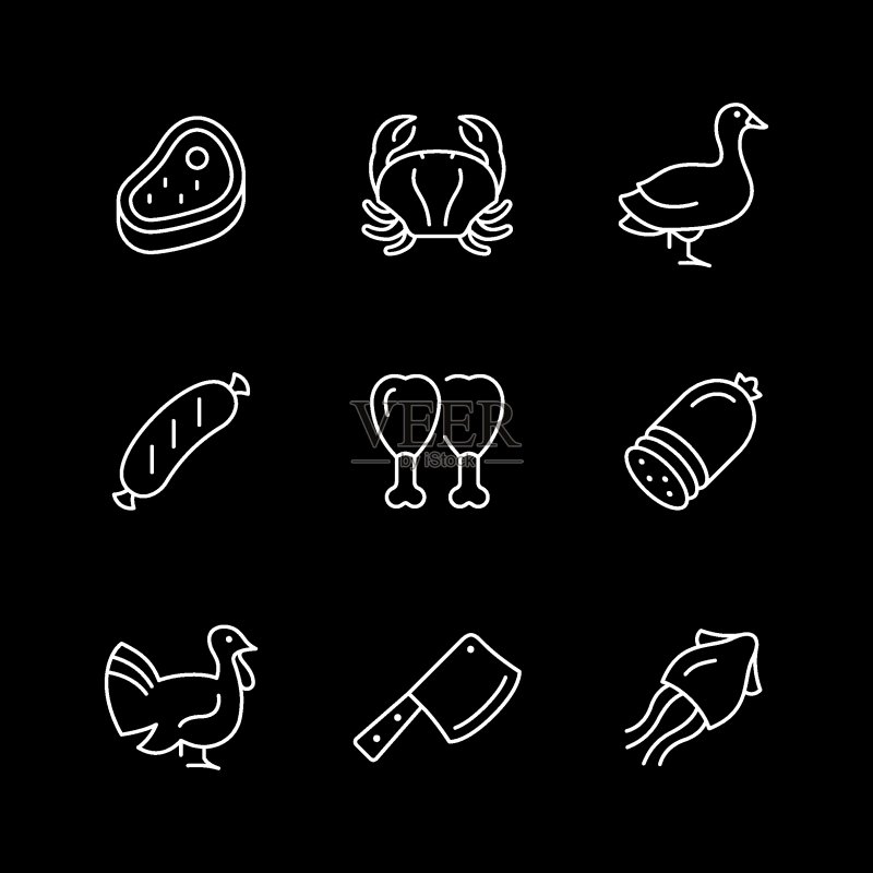 肉类线条图标集图标素材