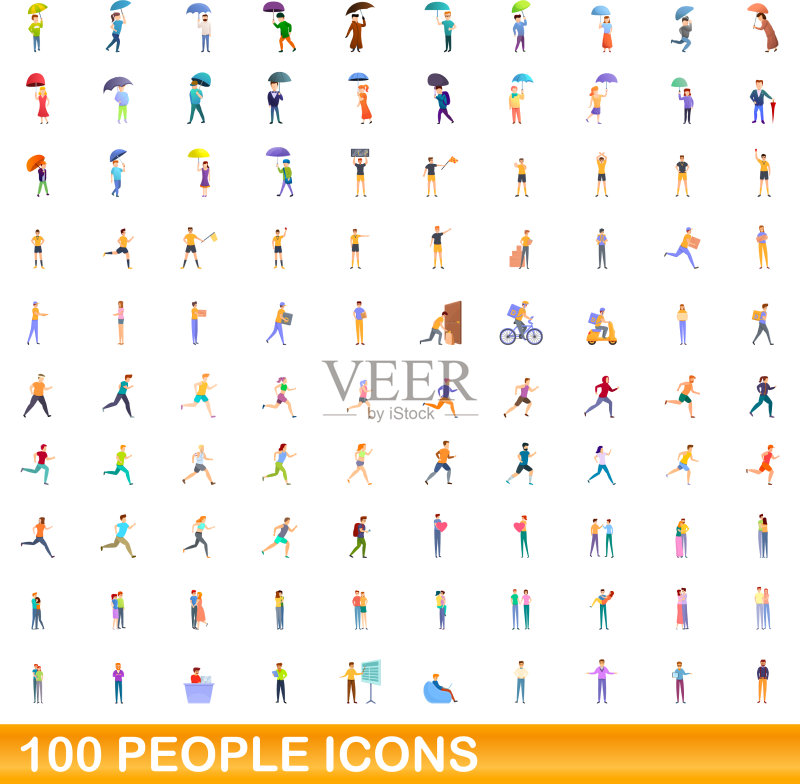 100人的图标设定卡通风格图标素材
