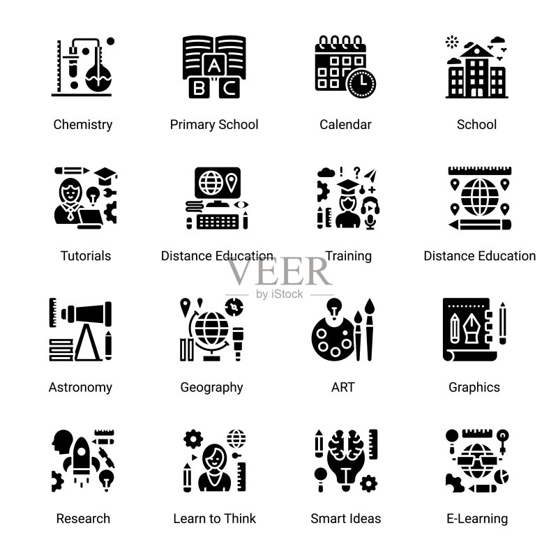 返校季主题的glyph实心图标图标素材