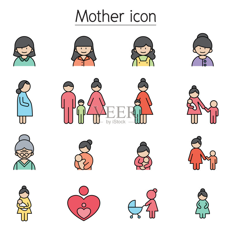 母亲图标集填充描边样式图标素材