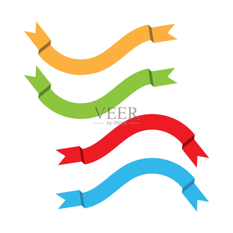 白色背景上扁平风格的彩带banner图标素材