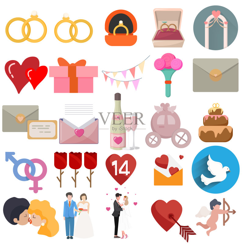 带婚礼图标的爱情剪贴画集图标素材