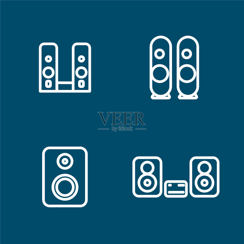 带低音炮线性图标的立体声扬声器图标素材