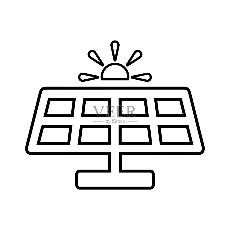 太阳能系统能源线性图标,轮廓矢量图图标素材
