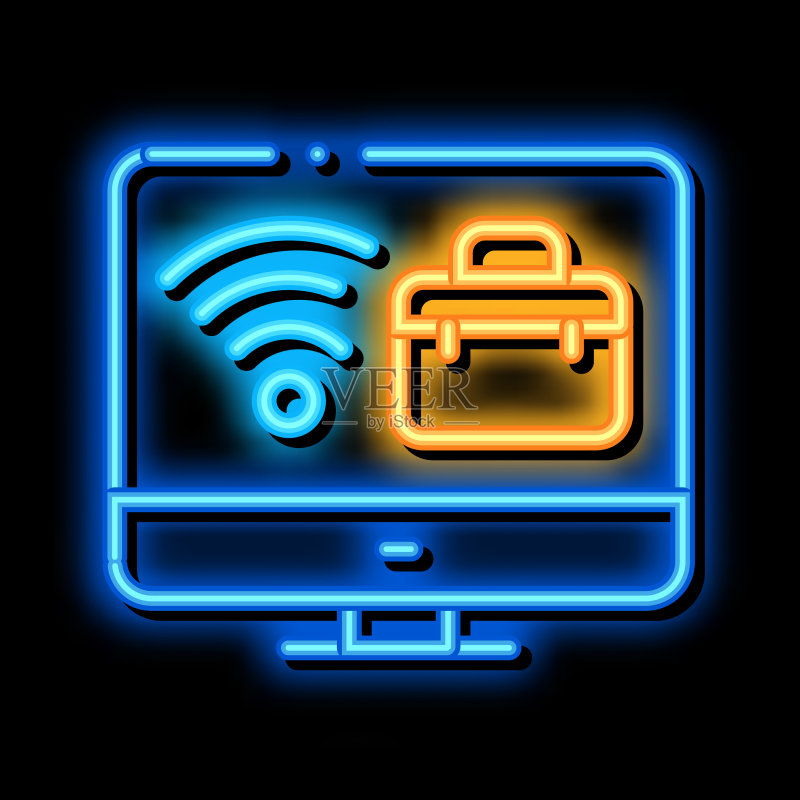 电脑屏幕WiFi商务霓虹图标素材
