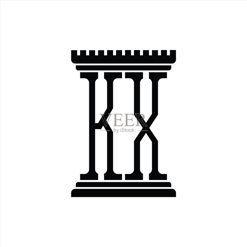 柱形KX标志单字母组合设计模板图标素材