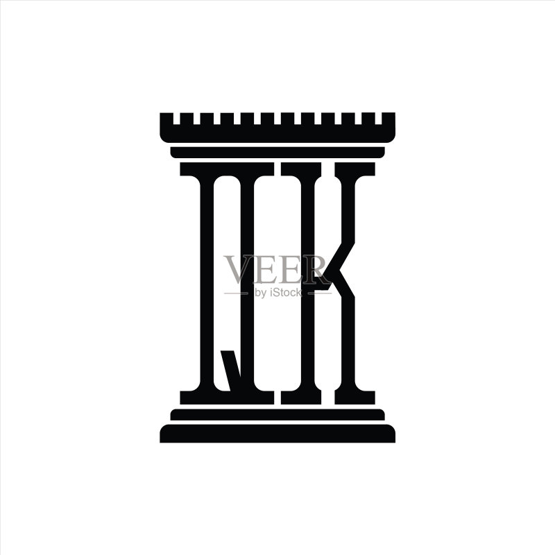 带有支柱形状设计的QK标志单字母组合模板图标素材