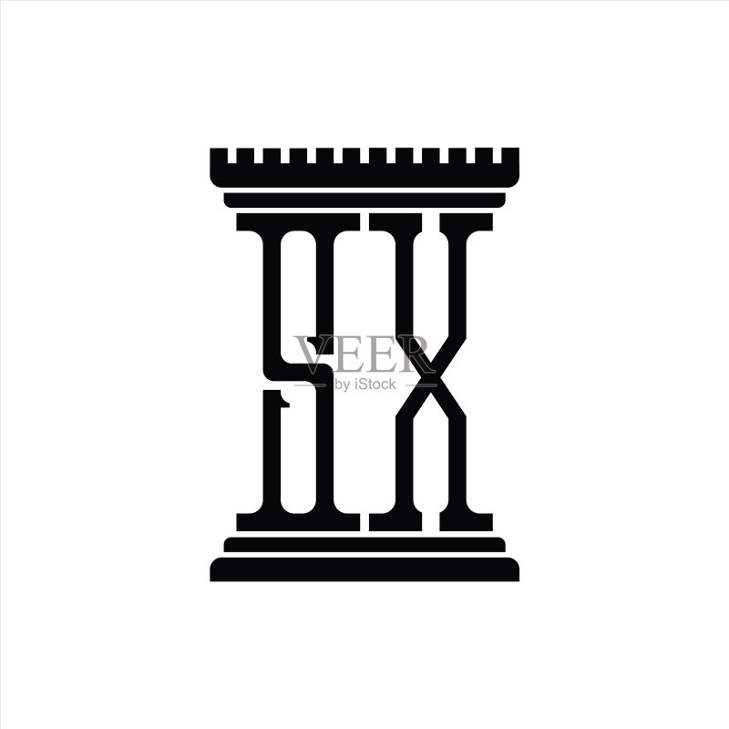 带有支柱形状设计模板的SX Logo字母组合图标素材