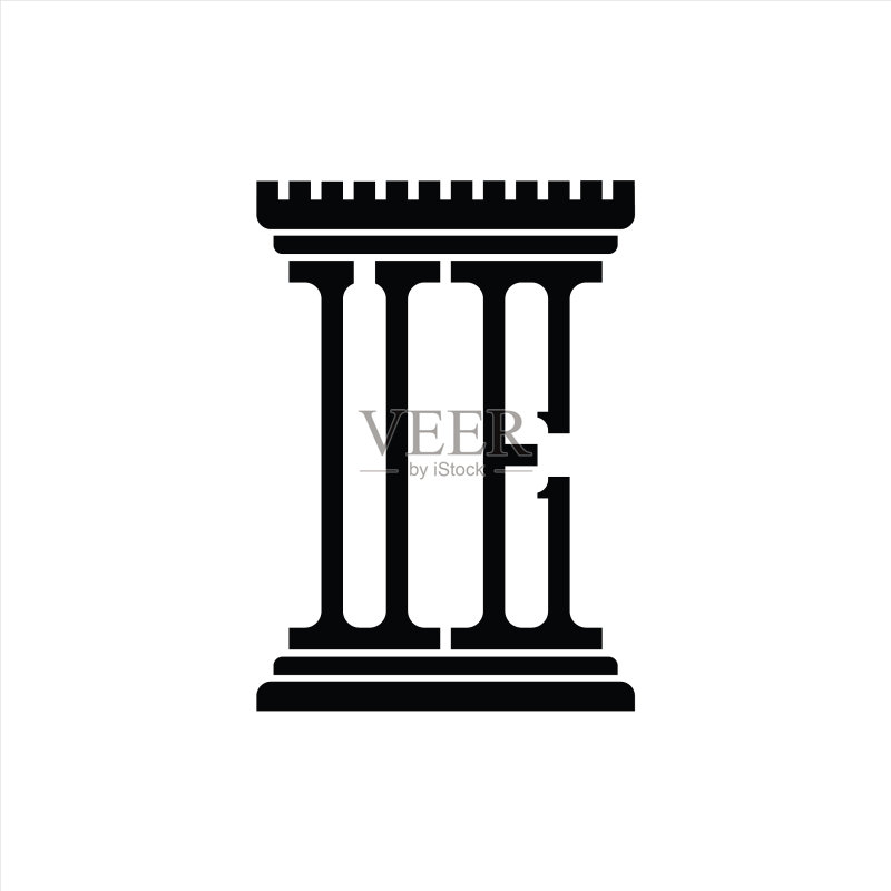 带有柱状设计的UE Logo字母组合设计模板图标素材
