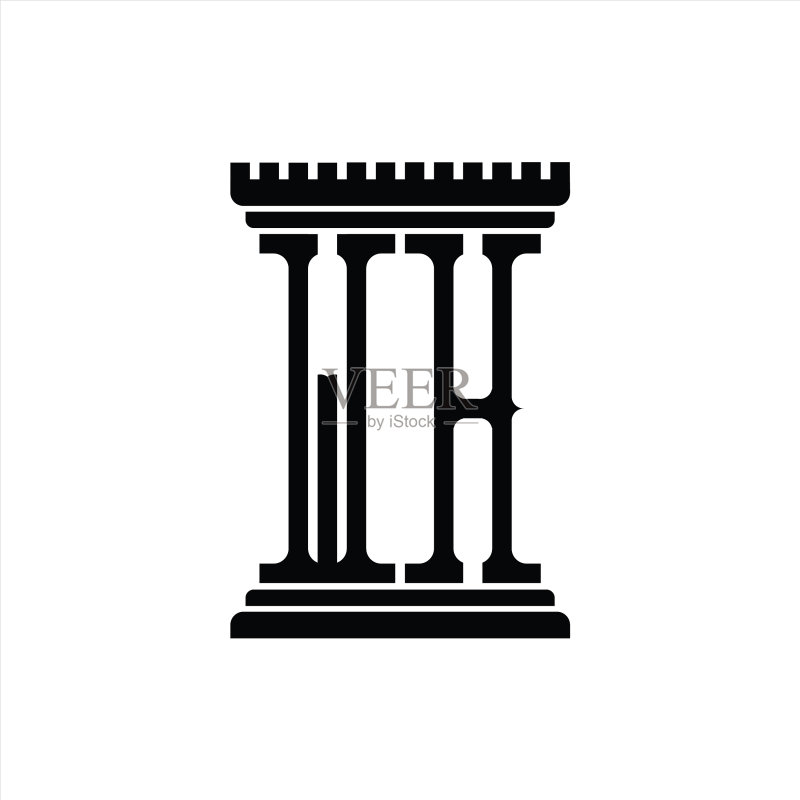WH字母立柱形状标志设计模板图标素材
