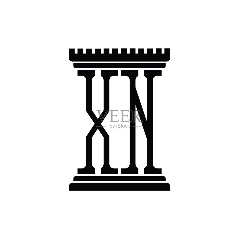 带有柱状造型的XN字母组合标志设计模板图标素材
