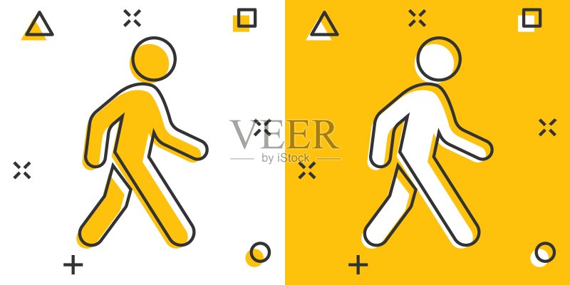 漫画风格的卡通行人图标矢量素材:步行指示牌插画图标素材