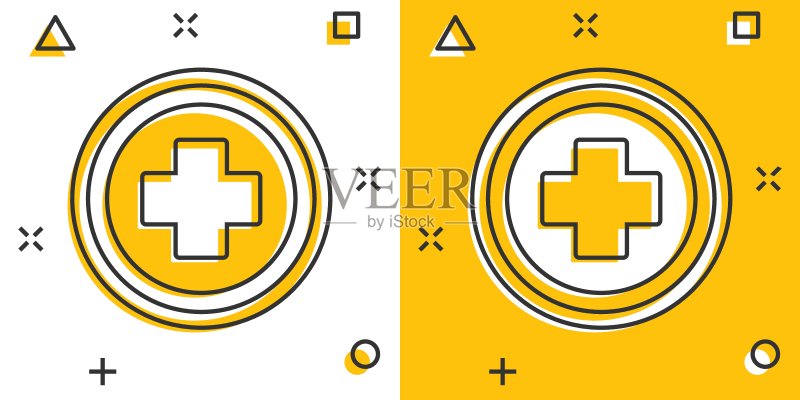 卡通医疗健康图标,药房医院加号概念插画图标素材
