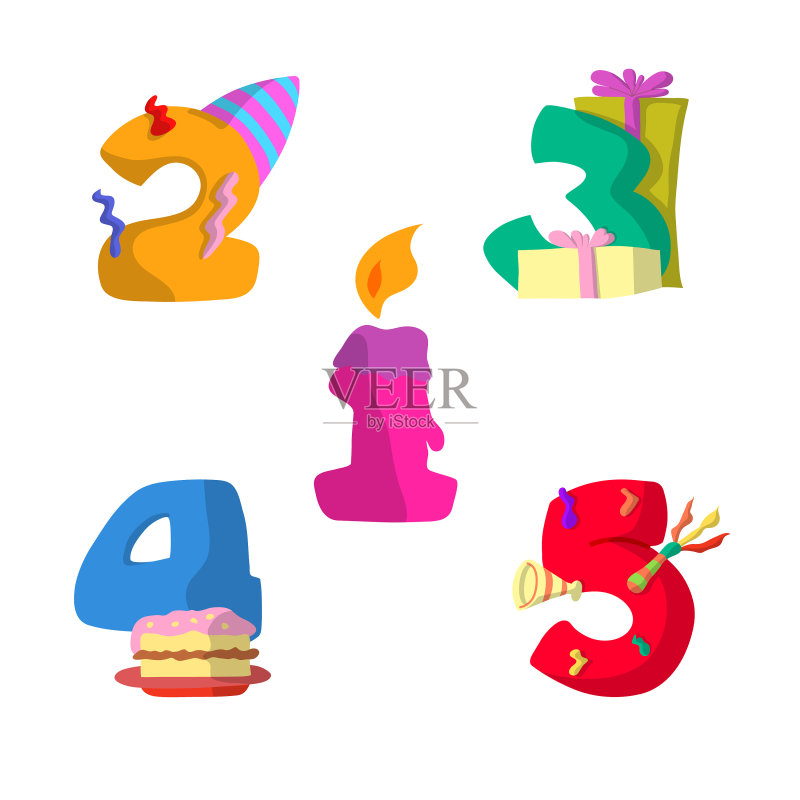 数字生日扁平设计套装图标素材